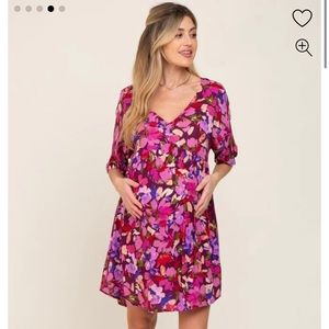Magenta floral v neck dress